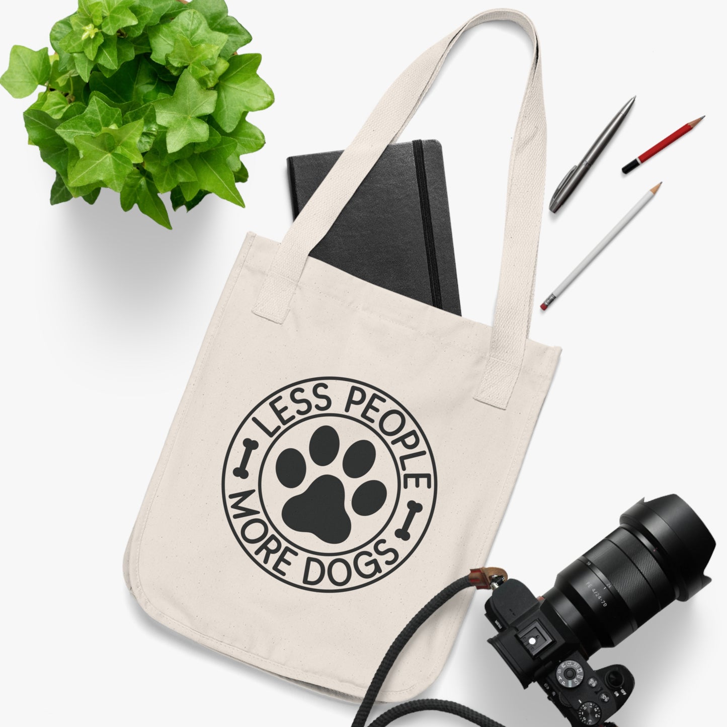 Organic Canvas Tote Bag Less People More Dogs